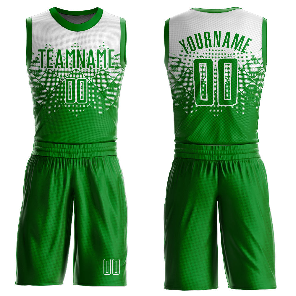 Custom White Grass Green Round Neck Sublimation Basketball Uniform Jersey - Main View