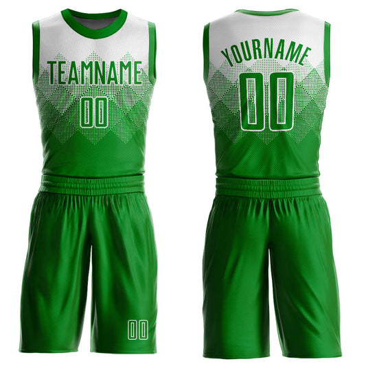 Custom White Grass Green Round Neck Sublimation Basketball Uniform Jersey - Main View