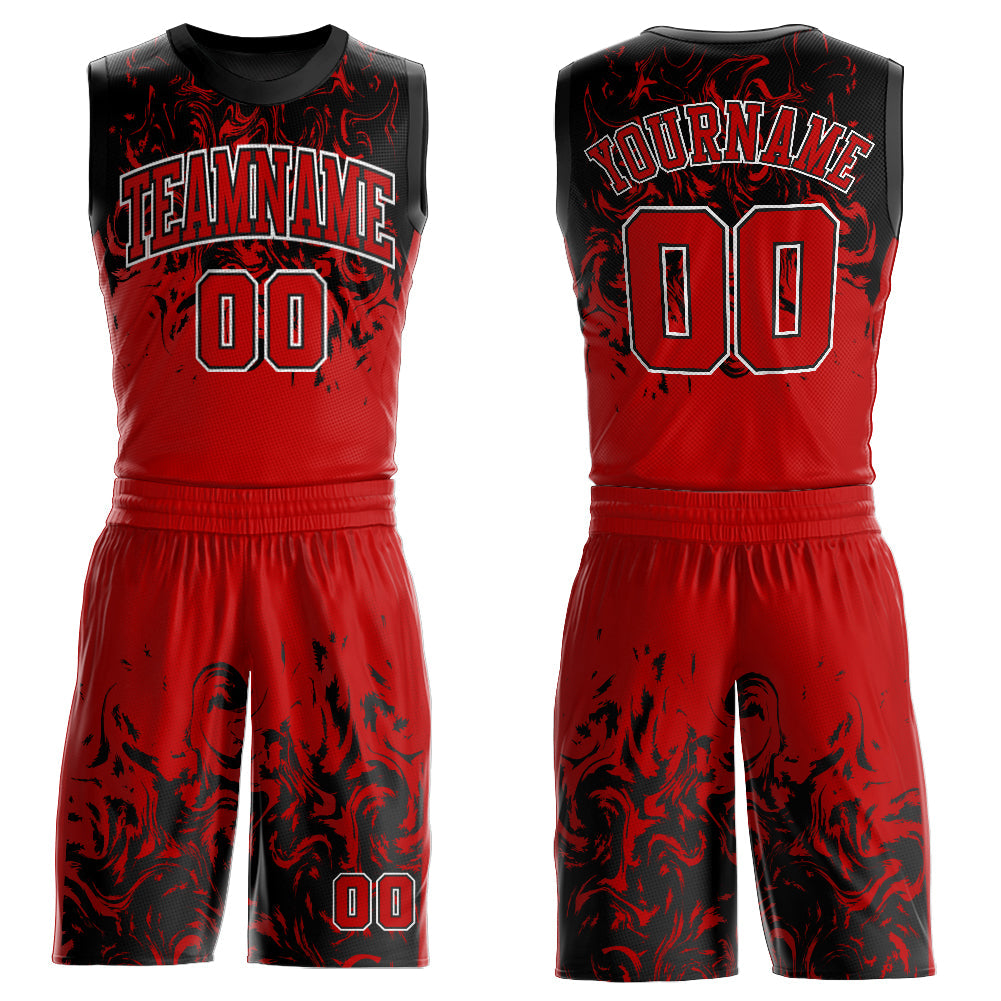 Custom Red Black-White Round Neck Sublimation Basketball Uniform Jersey - Main View