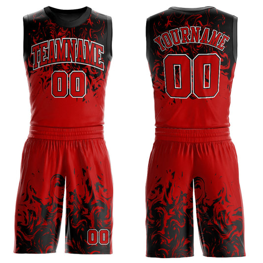 Custom Red Black-White Round Neck Sublimation Basketball Uniform Jersey - Main View