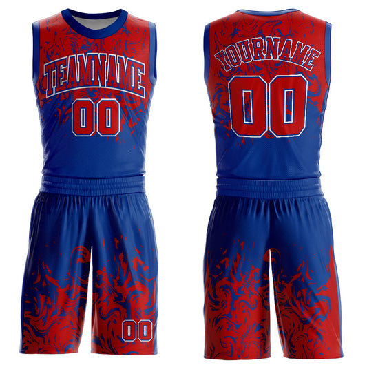 Custom Royal Red-White Round Neck Sublimation Basketball Uniform Jersey - Main View