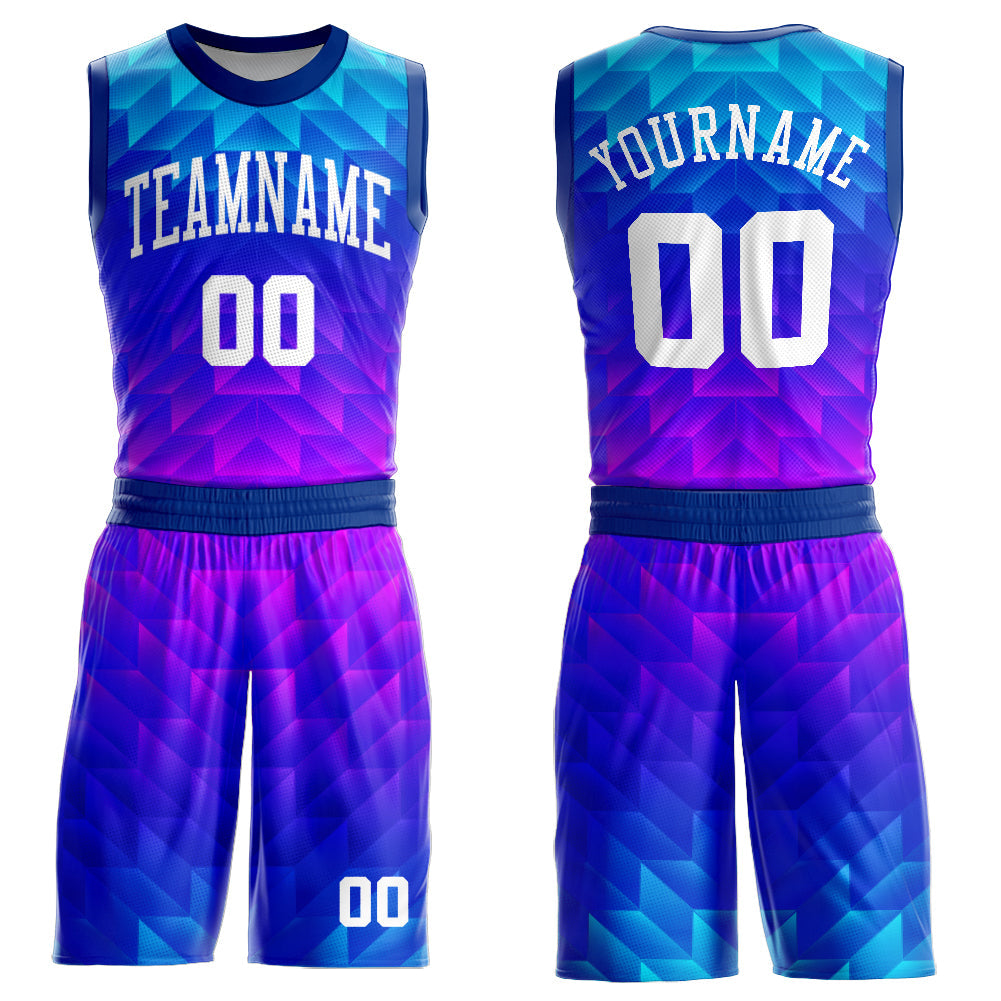 Custom Royal White Light Blue-Hot Pink Round Neck Sublimation Basketball Uniform Jersey - Main View