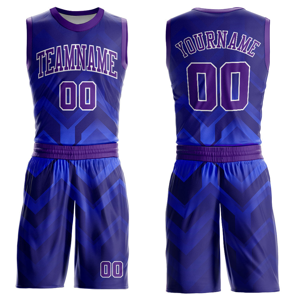 Custom Royal Purple-White Round Neck Sublimation Basketball Uniform Jersey - Main View