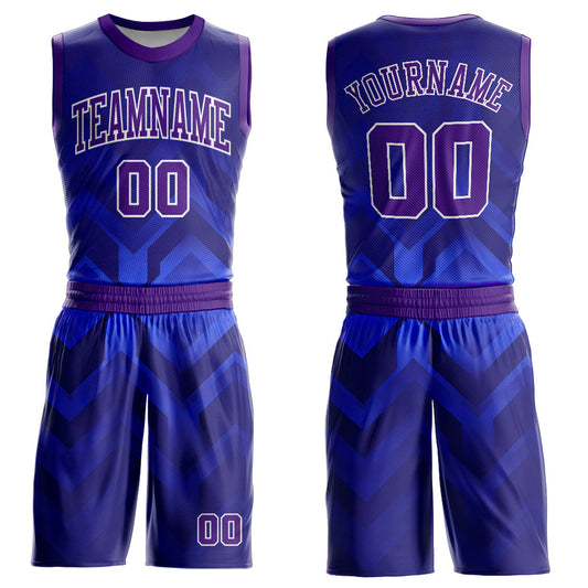 Custom Royal Purple-White Round Neck Sublimation Basketball Uniform Jersey - Main View