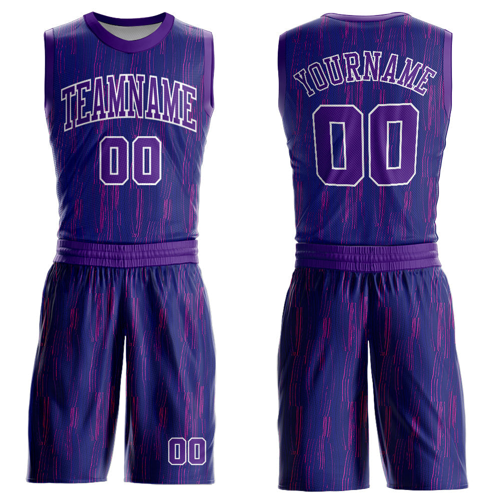 Custom Purple White Round Neck Sublimation Basketball Uniform Jersey - Main View