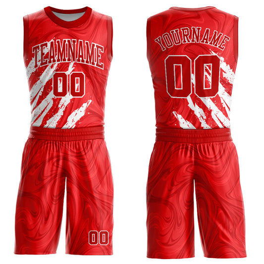 Custom Red White Round Neck Sublimation Basketball Uniform Jersey - Main View