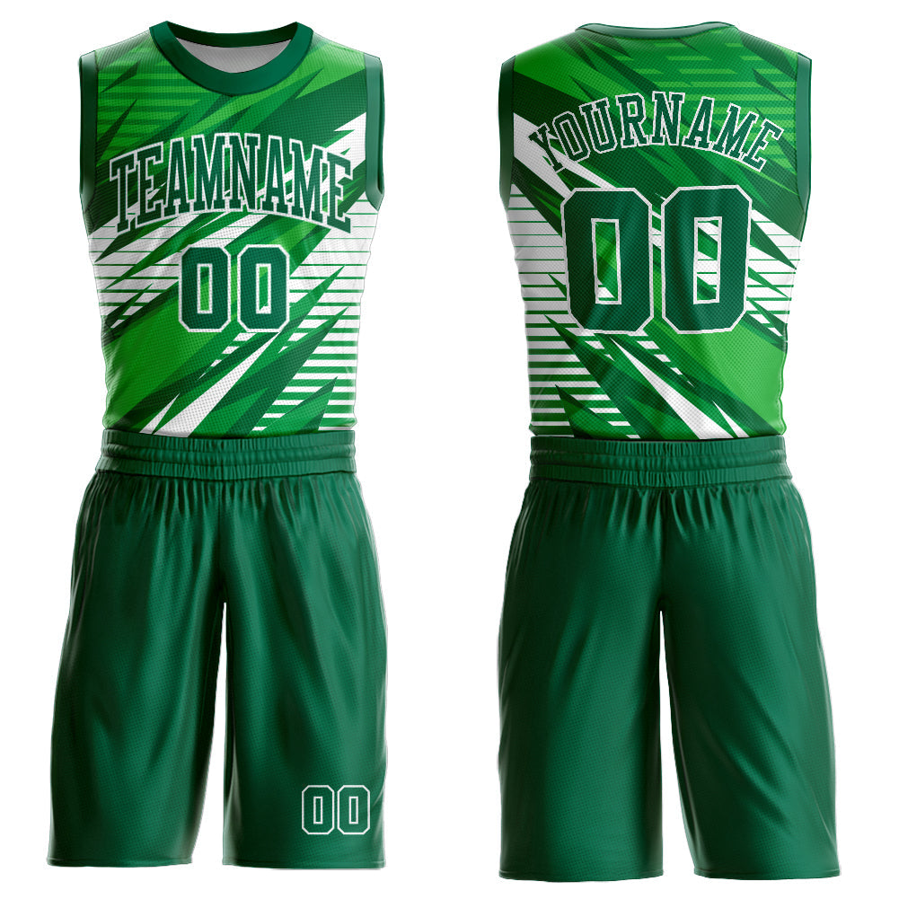 Custom Kelly Green White Round Neck Sublimation Basketball Uniform Jersey - Main View