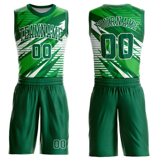 Custom Kelly Green White Round Neck Sublimation Basketball Uniform Jersey - Main View
