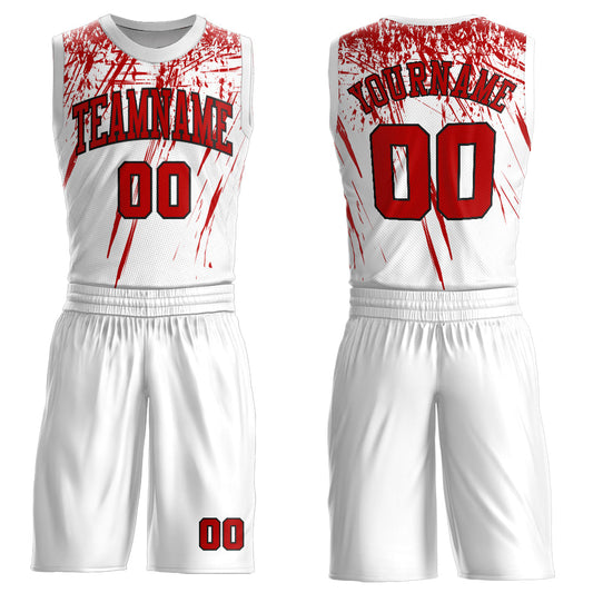 Custom White Red=Black Round Neck Sublimation Basketball Uniform Jersey - Main View