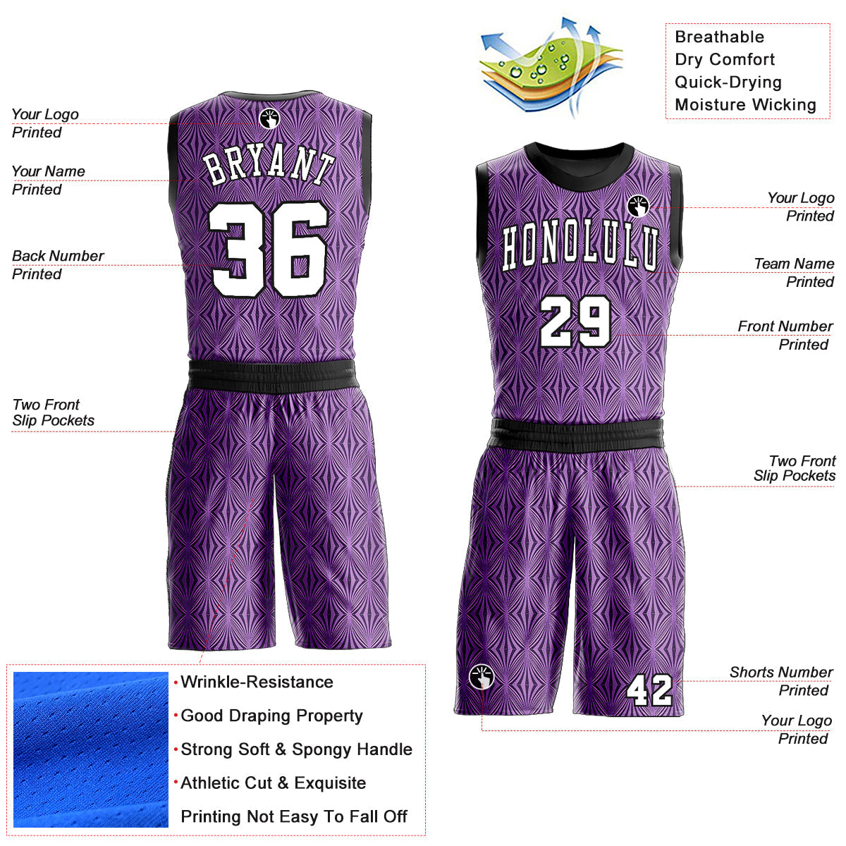 Custom Purple White-Black Round Neck Sublimation Basketball Uniform Jersey view 2