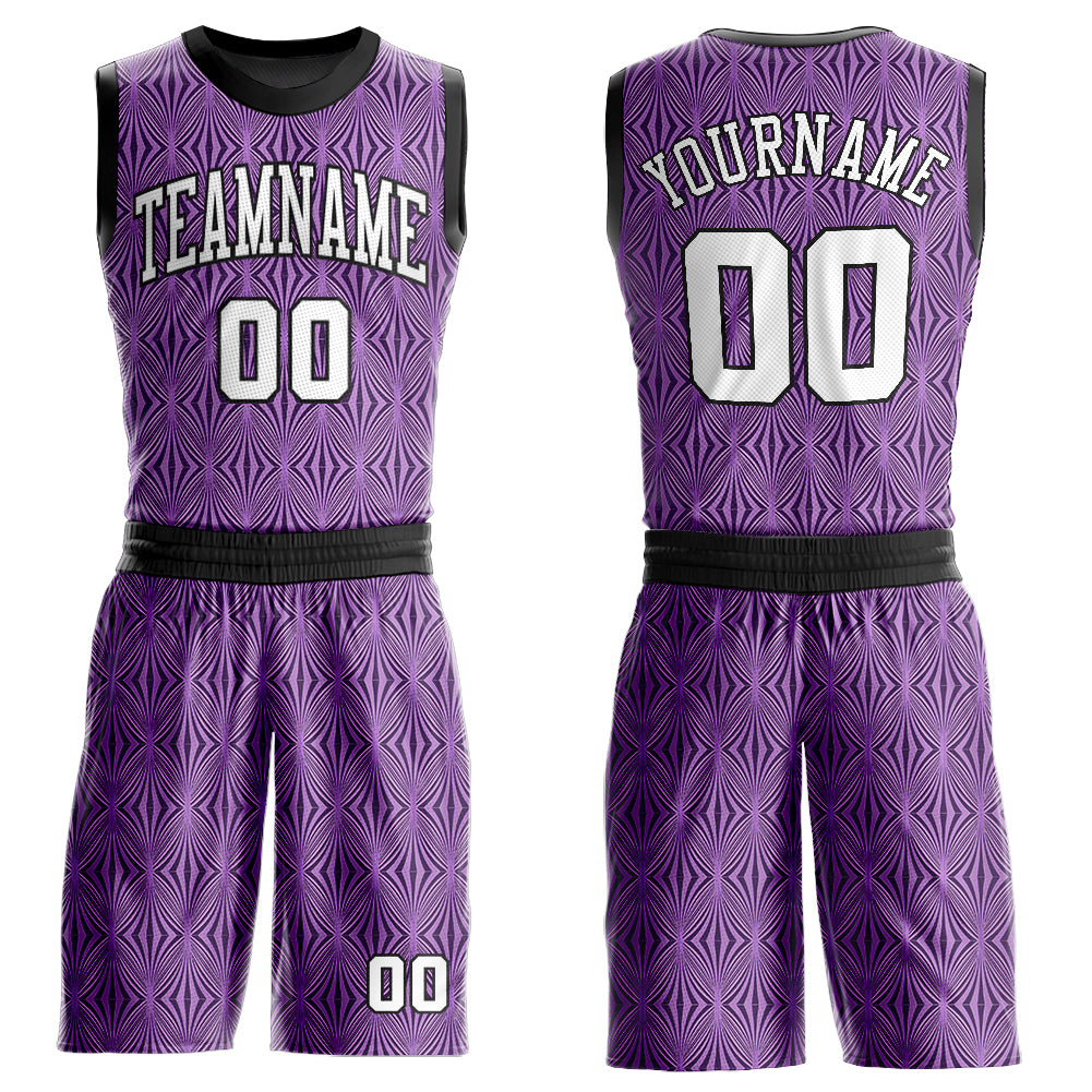 Custom Purple White-Black Round Neck Sublimation Basketball Uniform Jersey - Main View
