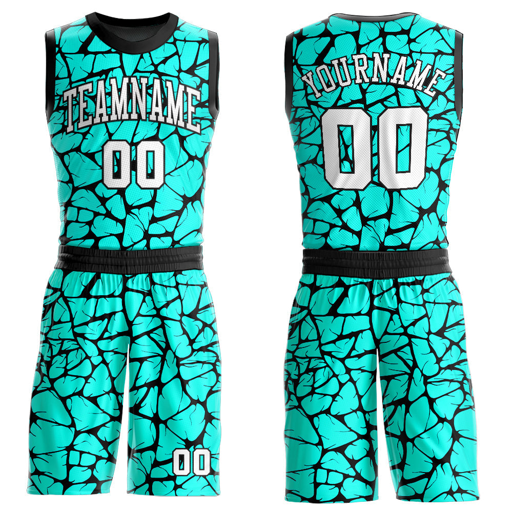 Custom Aqua White-Black Round Neck Sublimation Basketball Uniform Jersey - Main View