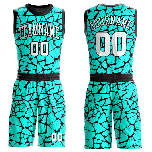Custom Aqua White-Black Round Neck Sublimation Basketball Uniform Jersey - Main View