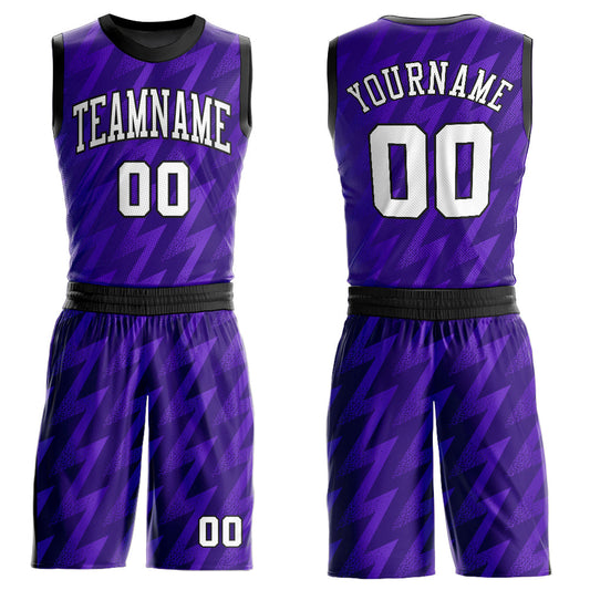 Custom Purple White-Black Round Neck Sublimation Basketball Uniform Jersey - Main View