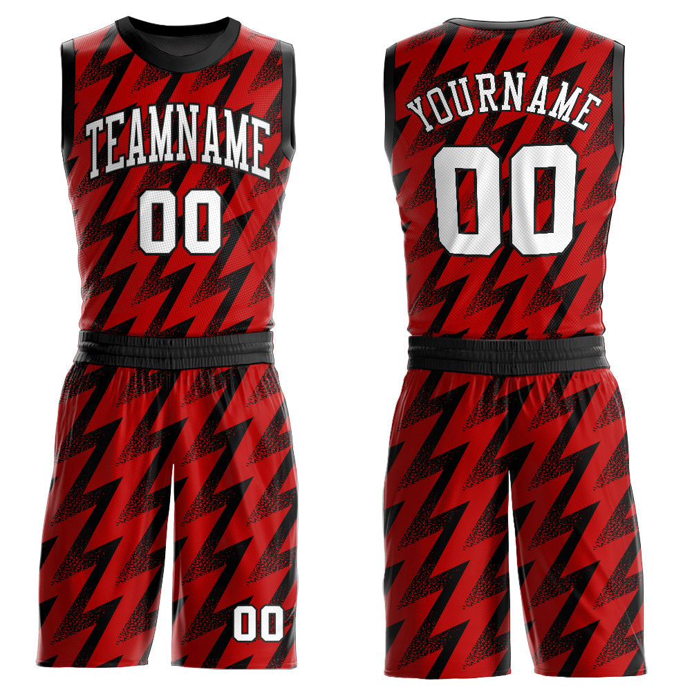 Custom Red White-Black Round Neck Sublimation Basketball Uniform Jersey - Main View