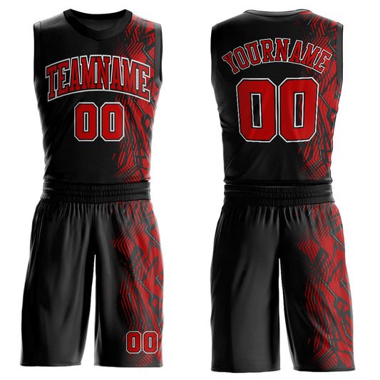Custom Black Red-White Round Neck Sublimation Basketball Uniform Jersey - Main View
