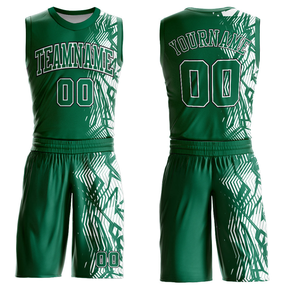 Custom Kelly Green Black-White Round Neck Sublimation Basketball Uniform Jersey - Main View