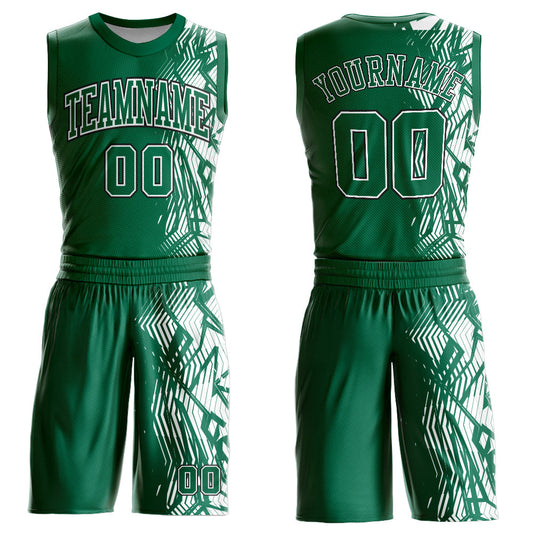Custom Kelly Green Black-White Round Neck Sublimation Basketball Uniform Jersey - Main View