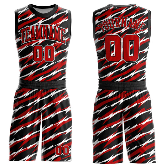 Custom Black Red-White Round Neck Sublimation Basketball Uniform Jersey - Main View