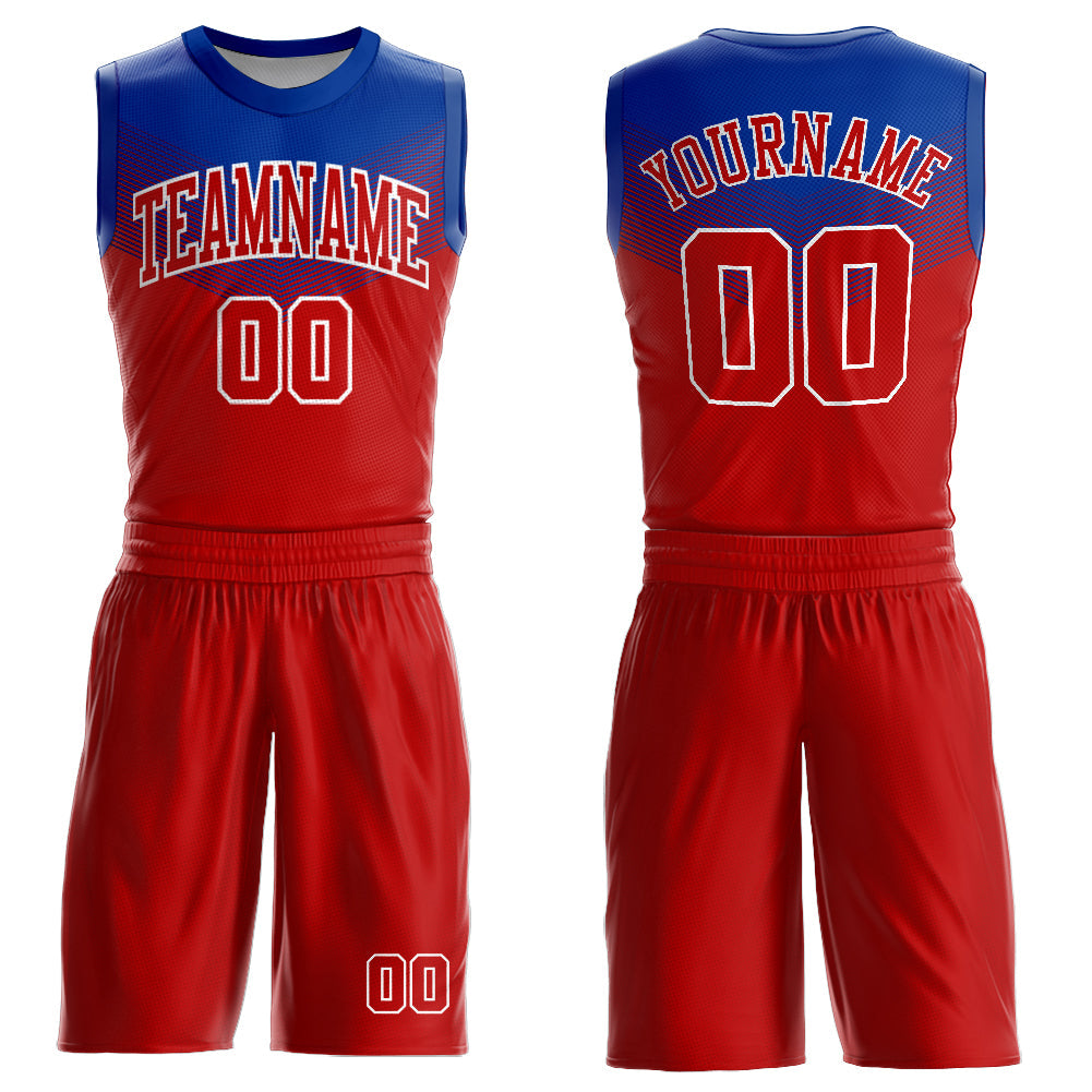 Custom Red Royal-White Round Neck Sublimation Basketball Uniform Jersey - Main View