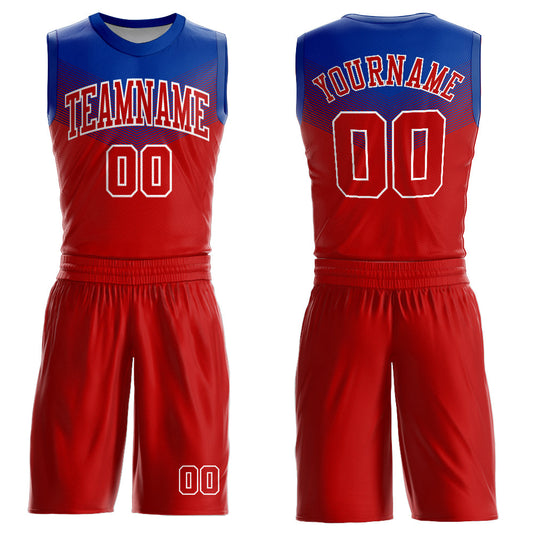 Custom Red Royal-White Round Neck Sublimation Basketball Uniform Jersey - Main View