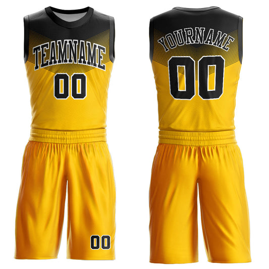 Custom Gold Black-White Round Neck Sublimation Basketball Uniform Jersey - Main View