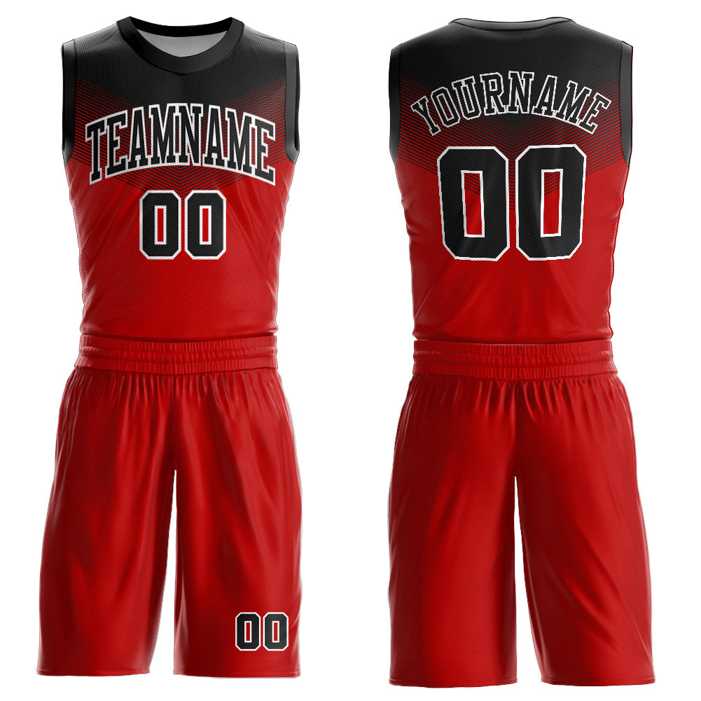 Custom Red Black-White Round Neck Sublimation Basketball Uniform Jersey - Main View