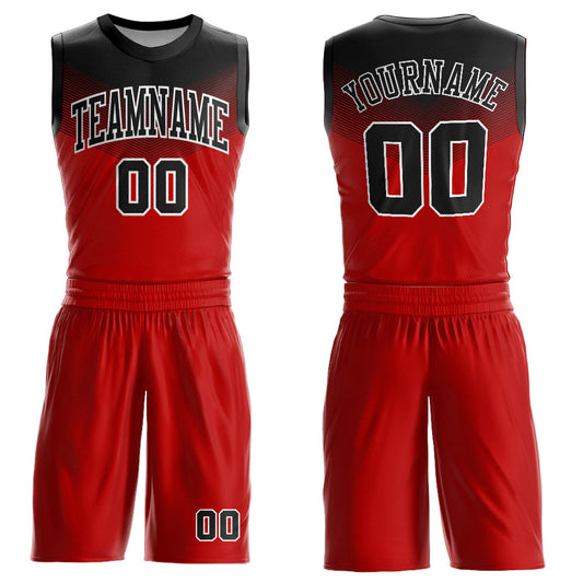 Custom Red Black-White Round Neck Sublimation Basketball Uniform Jersey - Main View