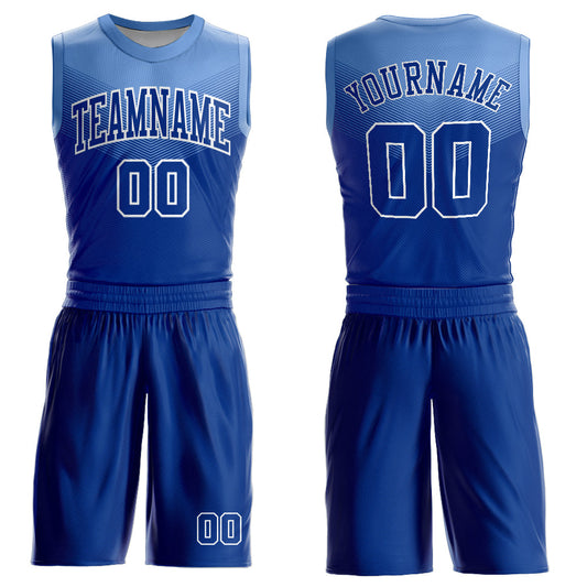 Custom Royal Light Blue-White Round Neck Sublimation Basketball Uniform Jersey - Main View