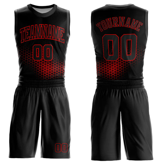 Custom Black Red Round Neck Sublimation Basketball Uniform Jersey - Main View