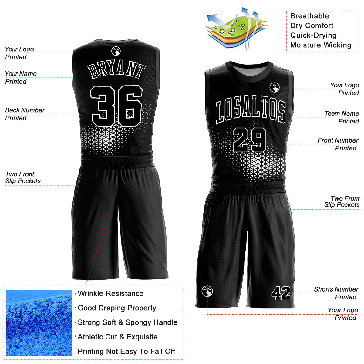 Custom Black White Round Neck Sublimation Basketball Uniform Jersey view 2