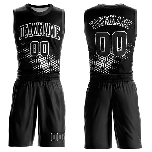 Custom Black White Round Neck Sublimation Basketball Uniform Jersey - Main View