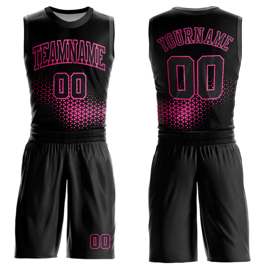 Custom Black Pink Round Neck Sublimation Basketball Uniform Jersey - Main View