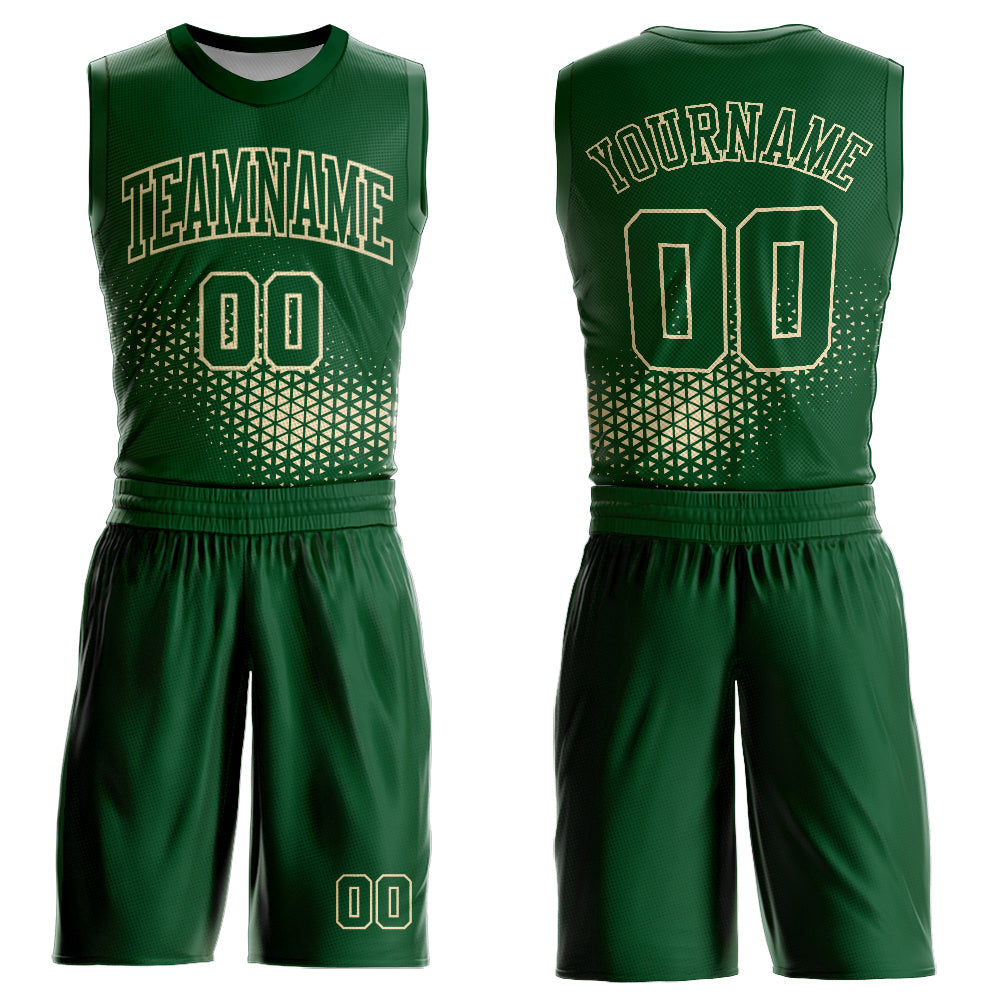 Custom Green Cream Round Neck Sublimation Basketball Uniform Jersey - Main View