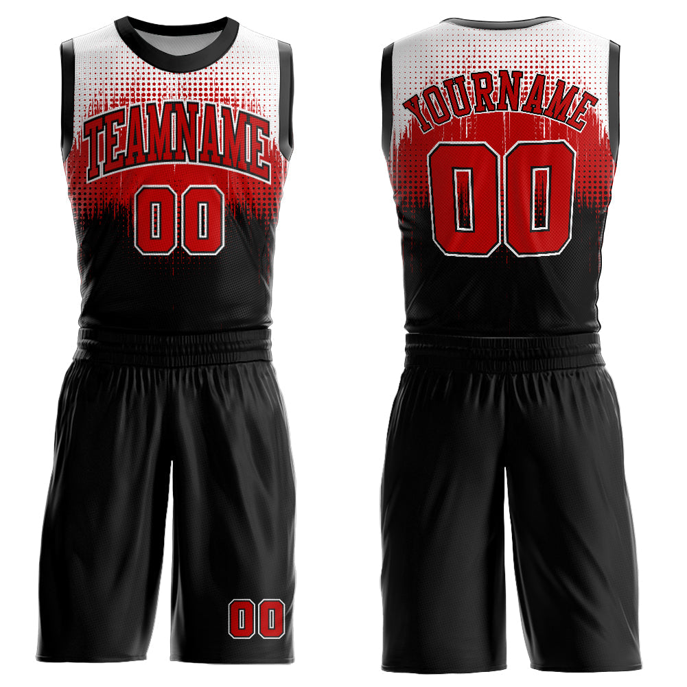 Custom Black Red-White Round Neck Sublimation Basketball Uniform Jersey - Main View