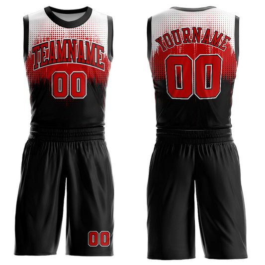 Custom Black Red-White Round Neck Sublimation Basketball Uniform Jersey - Main View