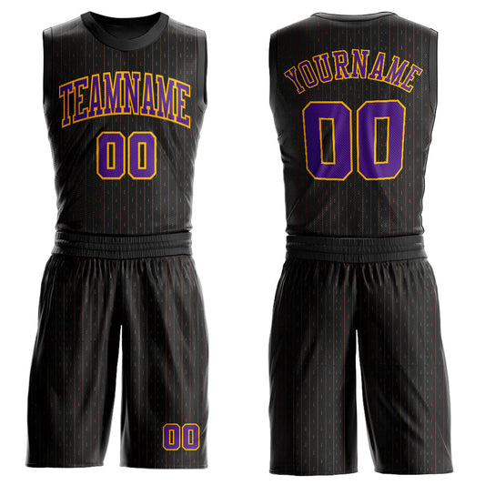 Custom Black Purple-Gold Round Neck Sublimation Basketball Uniform Jersey - Main View