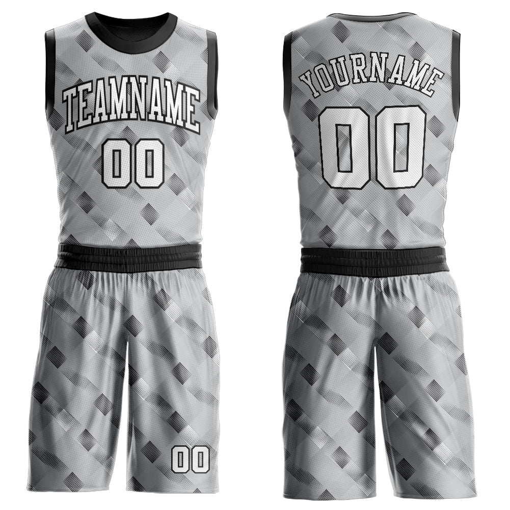 Custom Gray White-Black Round Neck Sublimation Basketball Uniform Jersey - Main View