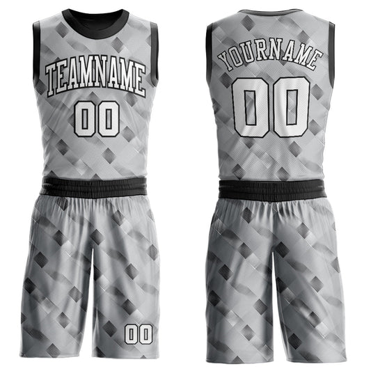 Custom Gray White-Black Round Neck Sublimation Basketball Uniform Jersey - Main View