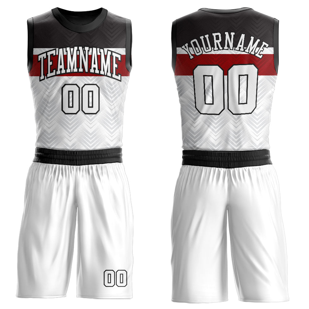Custom White Black-Red Round Neck Sublimation Basketball Uniform Jersey - Main View