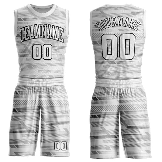 Custom Gray White-Black Round Neck Sublimation Basketball Uniform Jersey - Main View