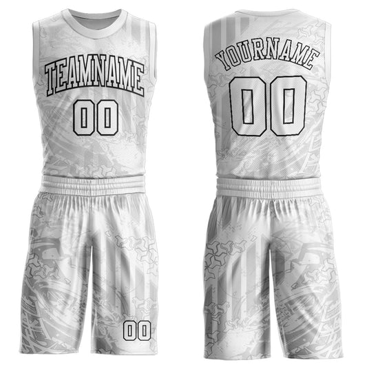 Custom Gray White-Black Round Neck Sublimation Basketball Uniform Jersey - Main View