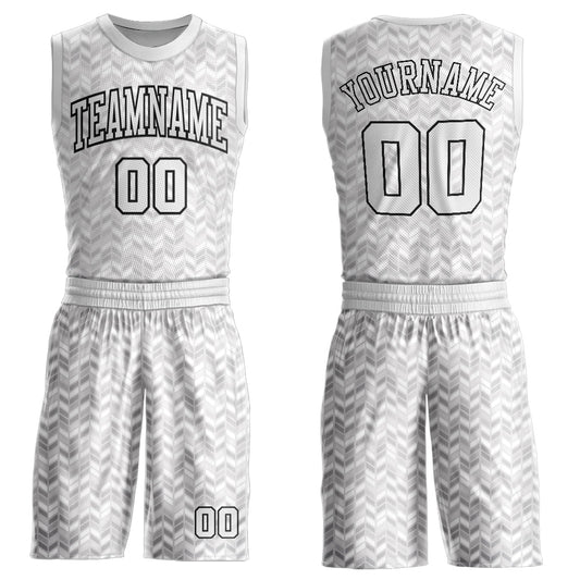 Custom Gray White-Black Round Neck Sublimation Basketball Uniform Jersey - Main View