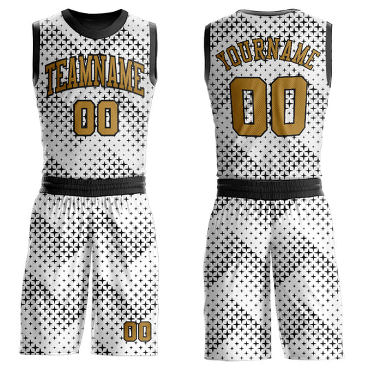 Custom White Old Gold-Black Round Neck Sublimation Basketball Uniform Jersey - Main View