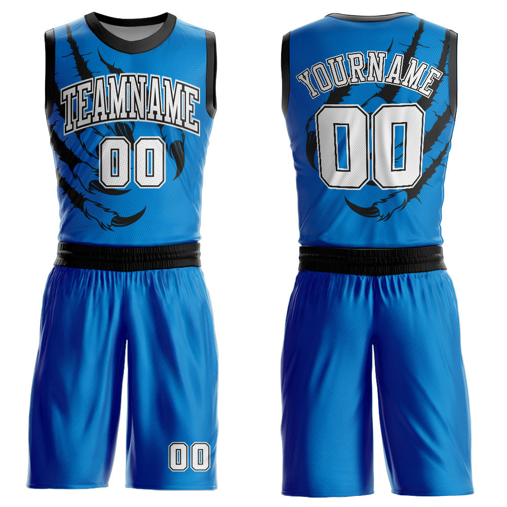 Custom Blue White-Black Animals Claws Round Neck Sublimation Basketball Uniform Jersey - Main View