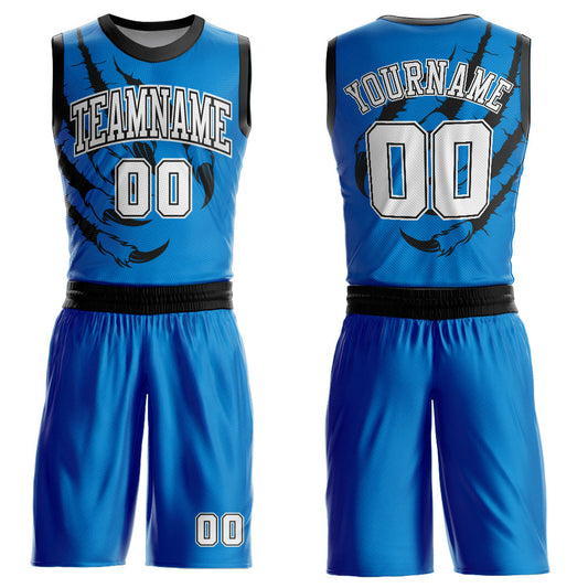 Custom Blue White-Black Animals Claws Round Neck Sublimation Basketball Uniform Jersey - Main View