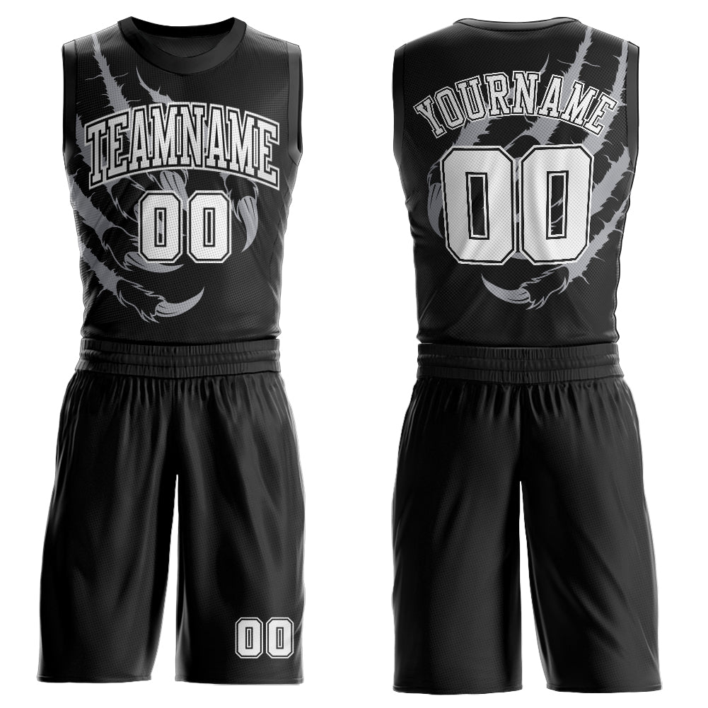 Custom Black White Animals Claws Round Neck Sublimation Basketball Uniform Jersey - Main View