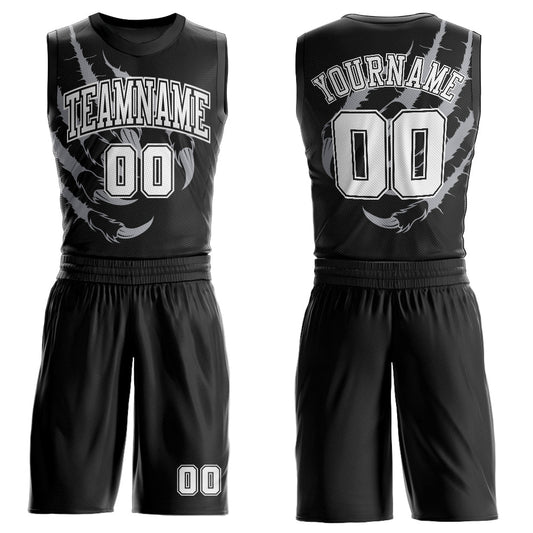 Custom Black White Animals Claws Round Neck Sublimation Basketball Uniform Jersey - Main View