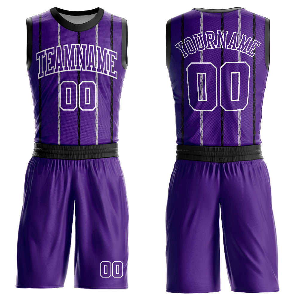 Custom Purple Black-White Round Neck Sublimation Basketball Uniform Jersey - Main View