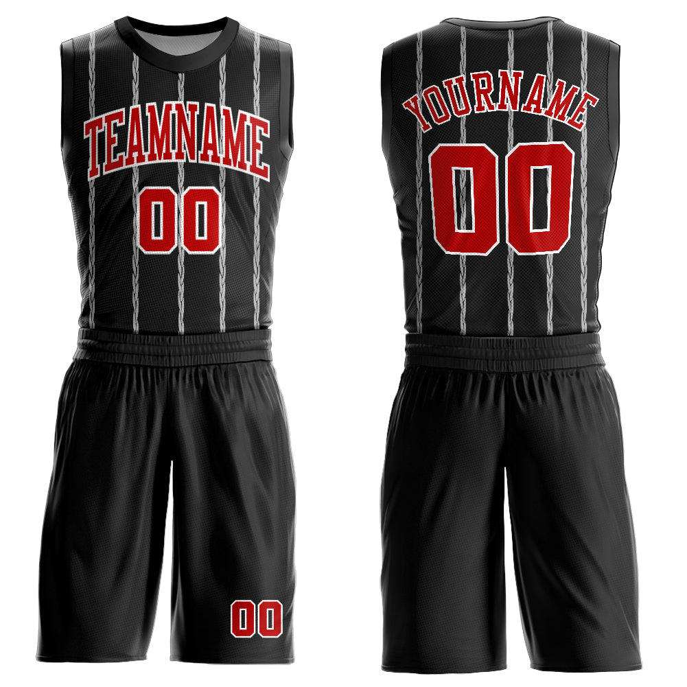 Custom Black Red-White Round Neck Sublimation Basketball Uniform Jersey - Main View